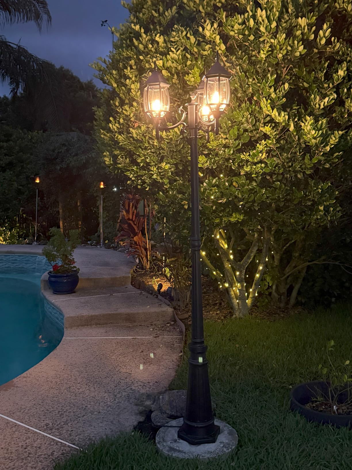Outdoor Lamp Post Light 3-Head, Classic Black with Clear Glass Panels, E26 Base Maximum 100W (3 LED Bulbs Included), Waterproof Street Light for Backyard, Garden, Driveway customer photo 1
