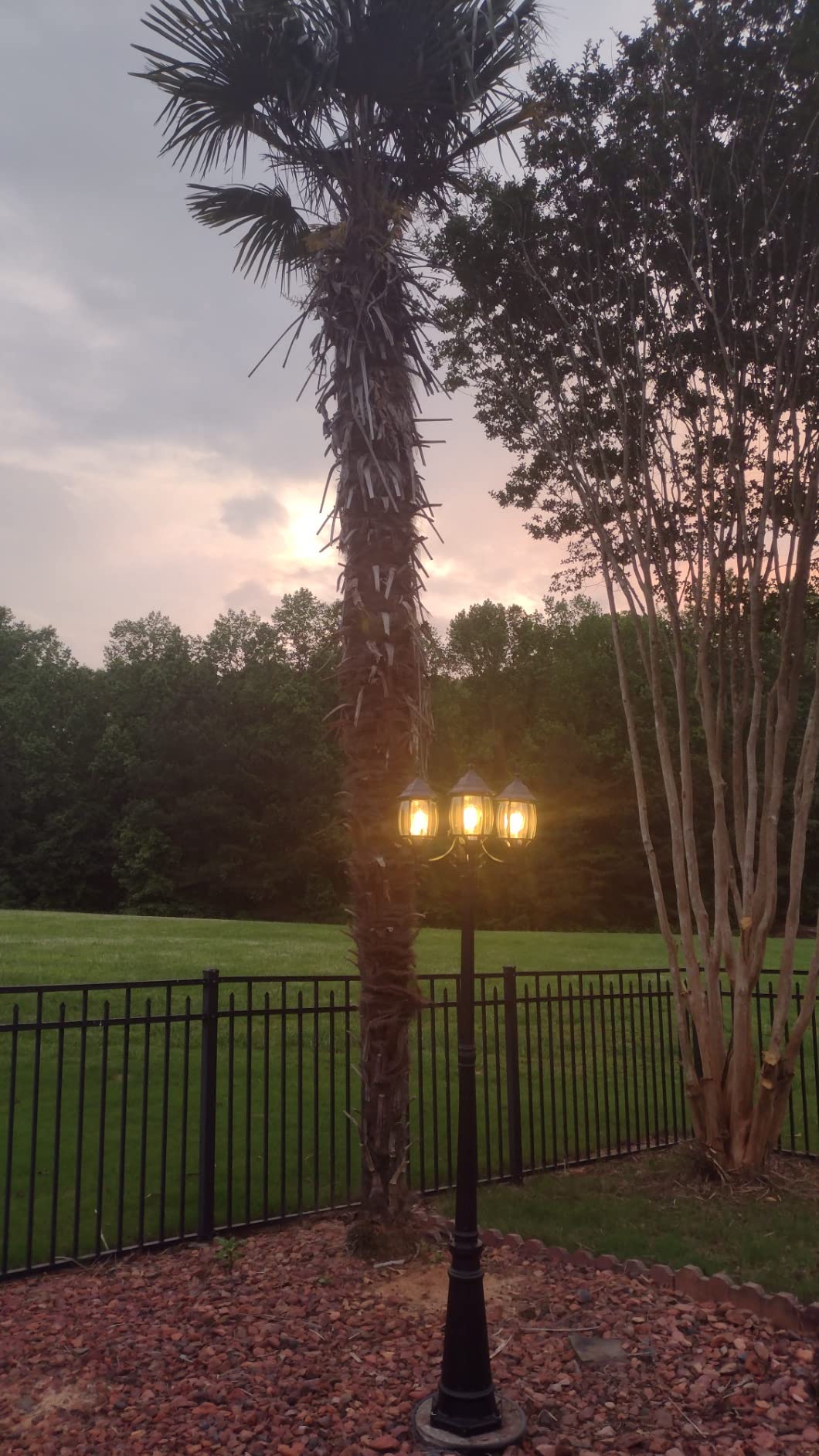 Outdoor Lamp Post Light 3-Head, Classic Black with Clear Glass Panels, E26 Base Maximum 100W (3 LED Bulbs Included), Waterproof Street Light for Backyard, Garden, Driveway customer photo 2