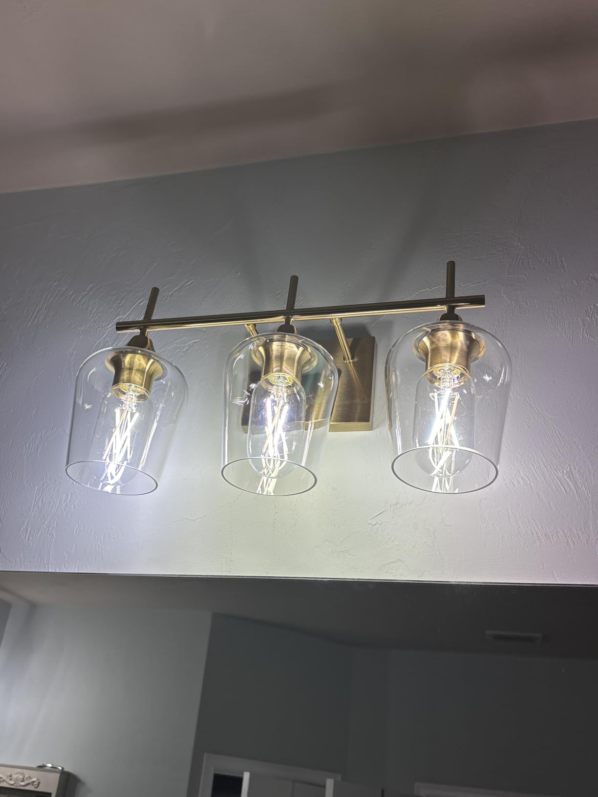 VONLUCE 3 Light Bathroom Vanity Light Fixture, Brushed Gold with Wine Glass Shades customer photo 1