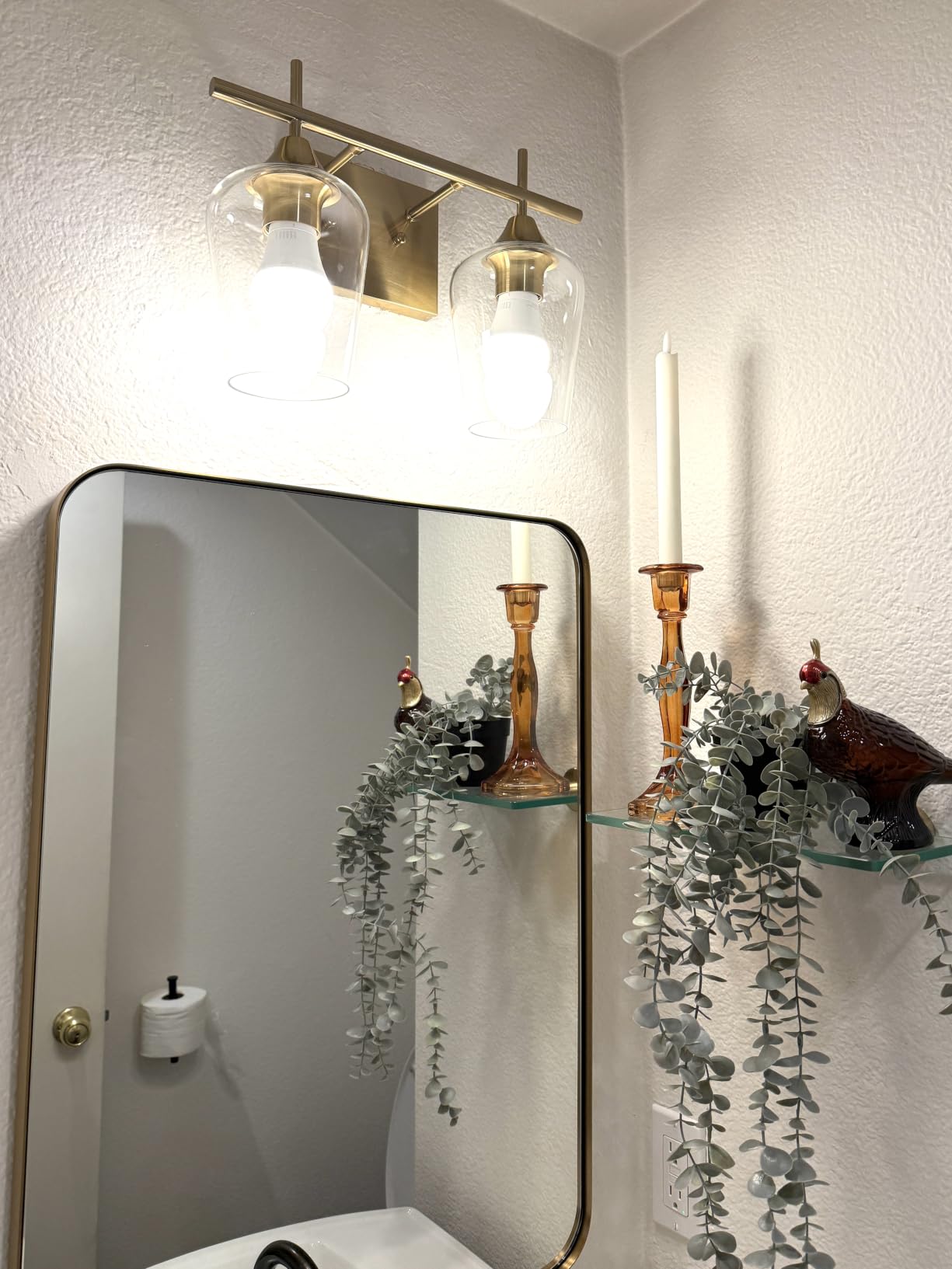 VONLUCE 3 Light Bathroom Vanity Light Fixture, Brushed Gold with Wine Glass Shades customer photo 2