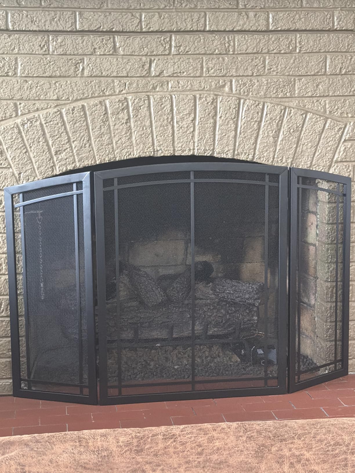 FireBeauty Fireplace Screen 3 Panel Wrought Iron Black Metal 48