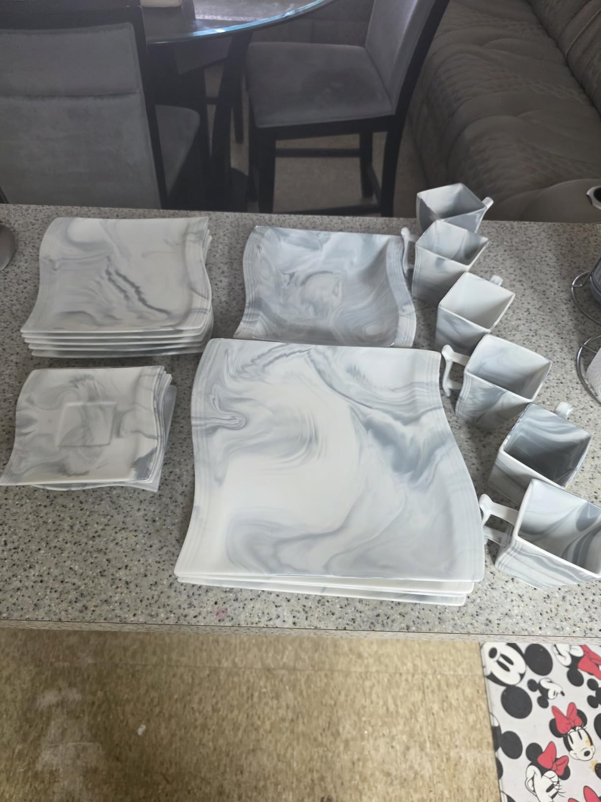 MALACASA Plates and Bowls Sets, 30 Piece Porcelain Dinnerware Sets for 6, Square Dinnerware Set with Dinner Plate, Dessert Plate, Soup Plate, Cup and Saucer, Modern Dish Set, Marble Grey, Series Flora customer photo 1