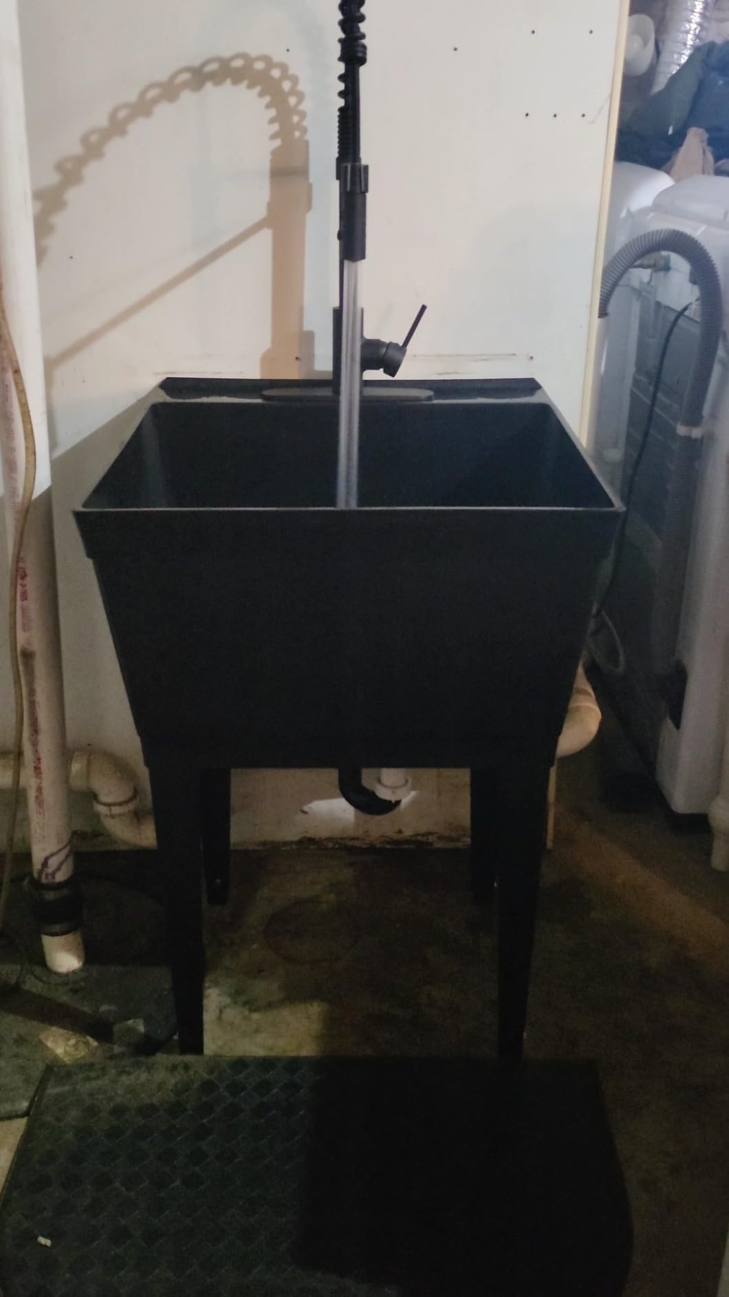 Utility Sink Extra-Deep Laundry Tub in White with High-Arc Coil Pull-Down Sprayer Faucet in Matte Black, Integrated Supply Lines, P-Trap Kit, Heavy Duty Floor Mounted Freestanding Wash Station customer photo 2