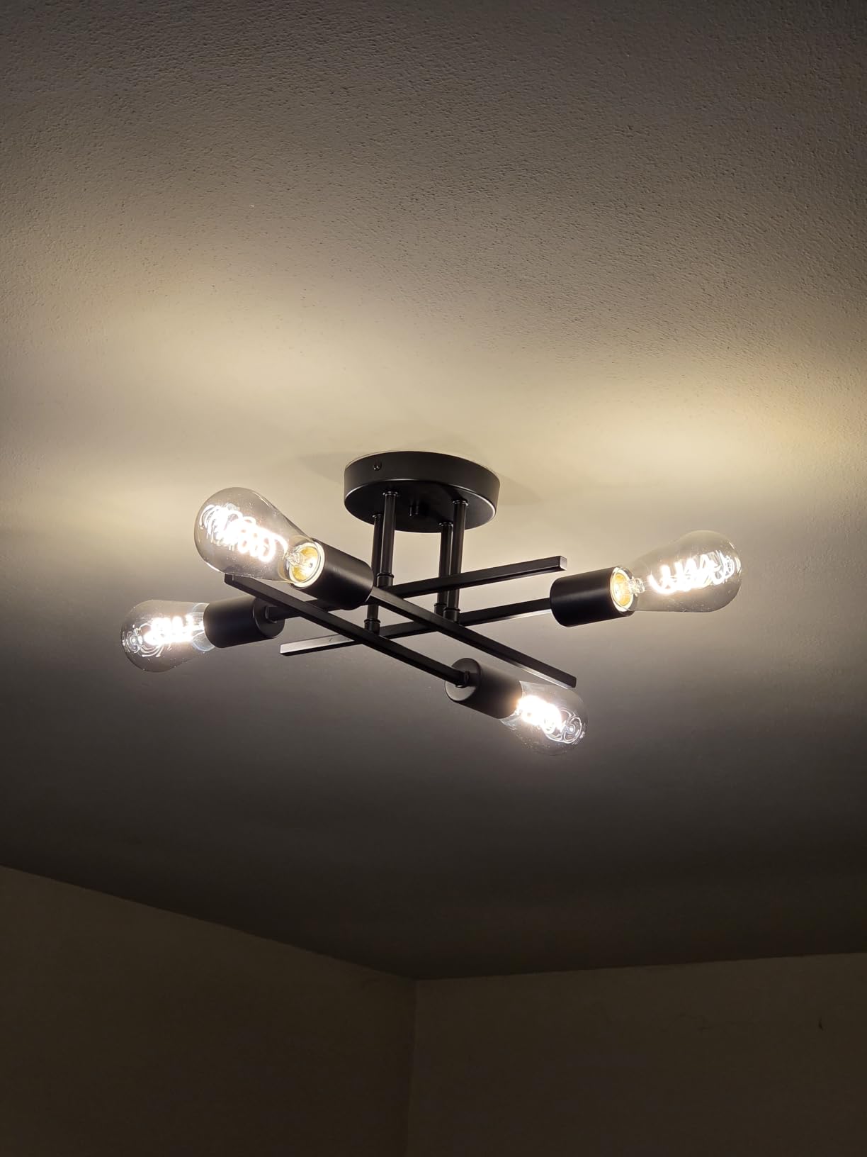 TOBUSA Semi Flush Mount Ceiling Light Fixture Matte Black, Modern Sputnik Close to Ceiling Light, Chandelier Light Fixture Ceiling for Bedroom Kitchen Living Room Dining Room, 4 Light E26 Socket customer photo 2