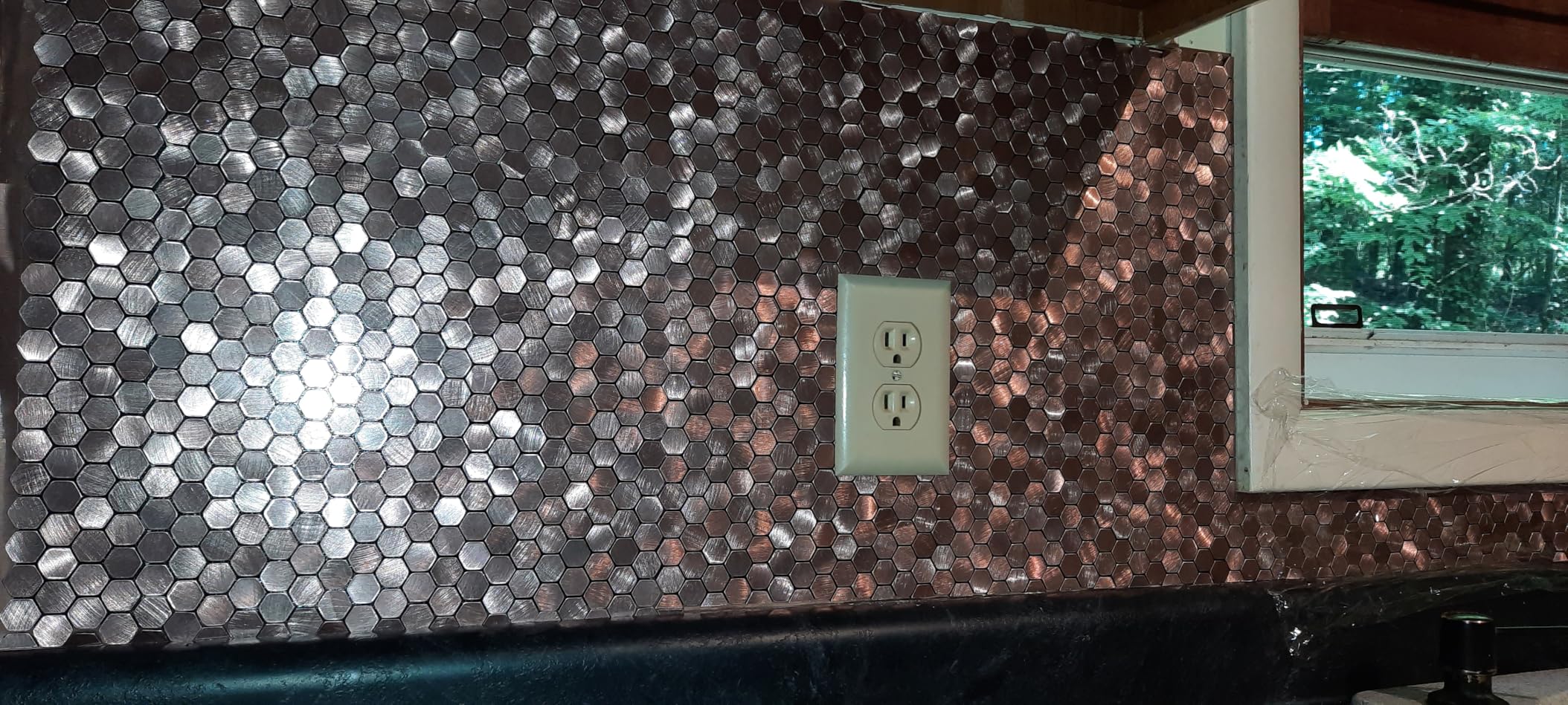 BeNice Peel and Stick Backsplash Kitchen Mosaic Tiles Penny Hexagon Small Metal Stickers(10PCS,Gold Champagne) customer photo 2