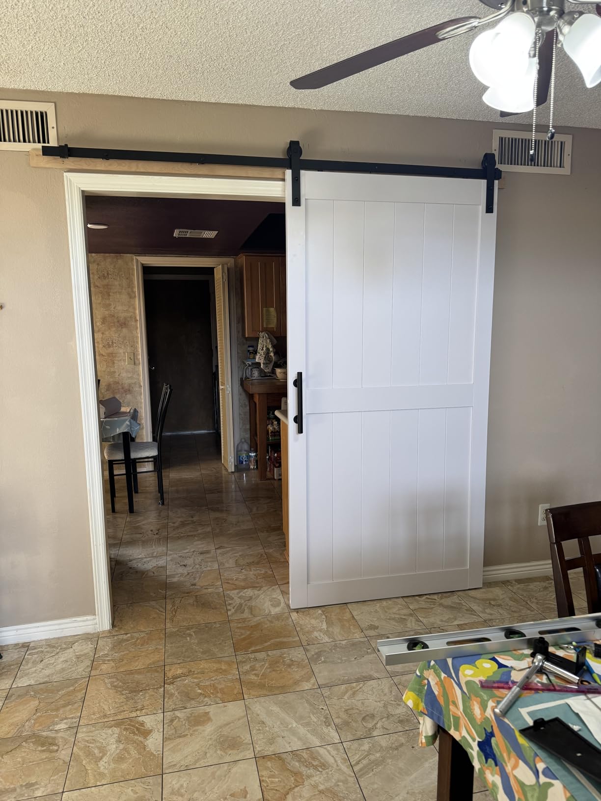 36''x84'' Sliding Barn Door with 6.6 Ft Barn Door Hardware Kit, Fits 32-34''W Openings, Pre-Drilled Holes Easy Assembly-Waterproof PVC Surface, H-Frame, White customer photo 2