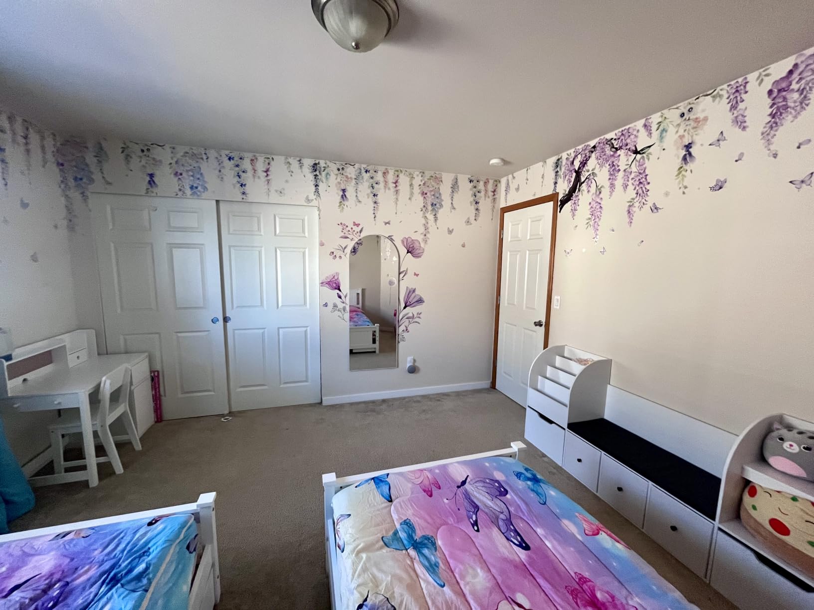 Zonon 6 Pcs Flowers Wall Decals Stickers Vinyl Removable Peel and Stick Colorful Dragonflies Floral Wall Murals Decor for Bedroom Living Room Nursery (Beautiful) customer photo 2
