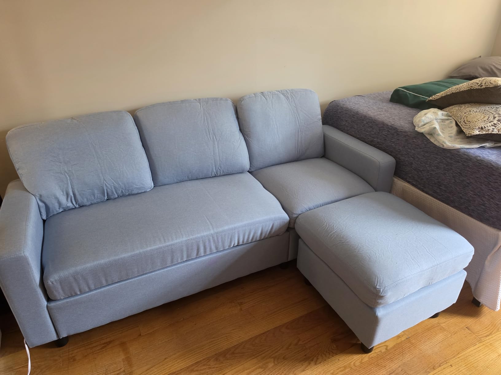 Best Choice Products Upholstered Sectional Sofa for Home, Apartment, Dorm, Bonus Room, Compact Spaces w/Chaise Lounge, 3-Seat, L-Shape Design, Reversible Ottoman Bench, 680lb Capacity - Gray customer photo 1