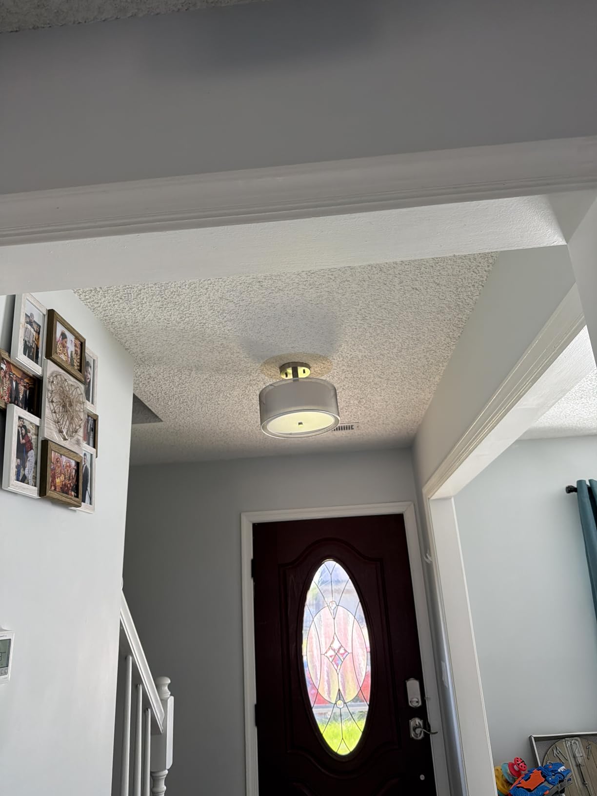 FOLKSMATE 3-Light Semi Flush Mount Ceiling Light Fixture, Drum Light with Double Fabric Shade, Modern Close to Ceiling Lamps for Dining Room Kitchen customer photo 1