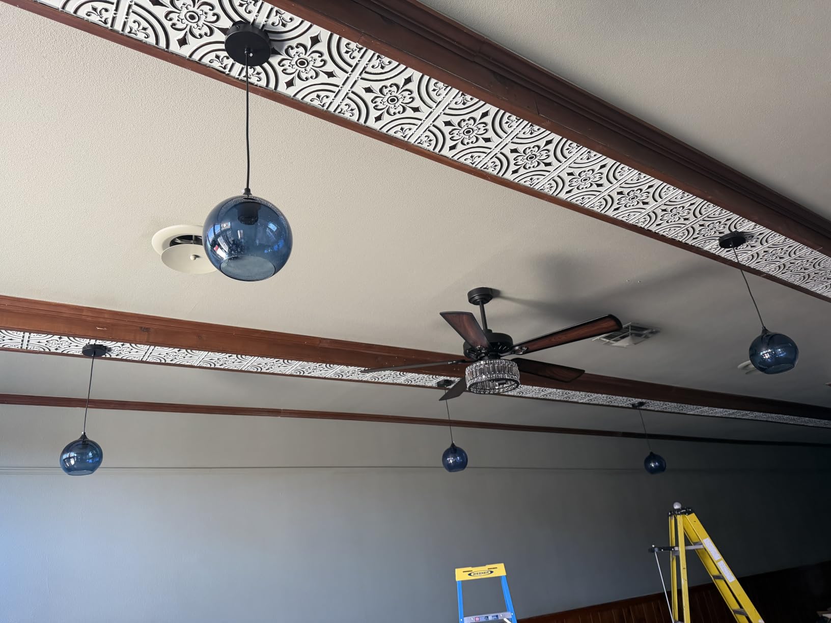 205 Wrought Iron PVC Ceiling Tiles 2x2 ft Glue-Up Panels, Class A Fire-Rated, Lightweight Decorative Ceiling & Wall Tiles, Covers / 40 sq.ft, Silver, 10-Pack customer photo 1