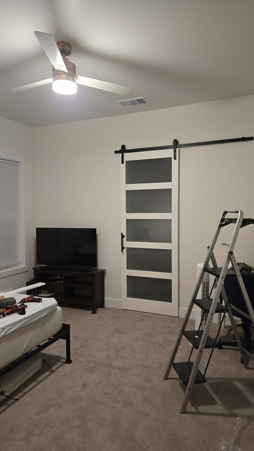 36x84 Inch Glass Sliding Barn Door Slab and 6.6ft Hardware Kit Included, 5 Frosted Glass, LVL Wood Panel Covered with White Water-Proof Scratch-Proof PVC Surface, Simple DIY Assembly customer photo 1