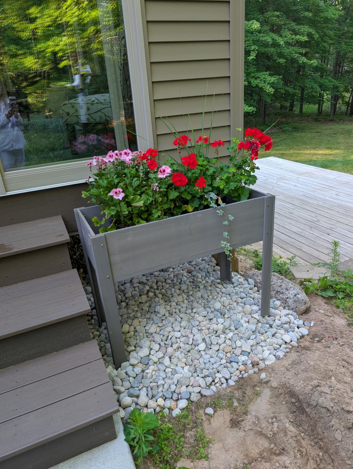 SoliWood Raised Garden Bed with Legs, 48x24x30'', Outdoor Wood Elevated Planter Box, Grey Cedar, Thick Legs, w/Liner customer photo 2