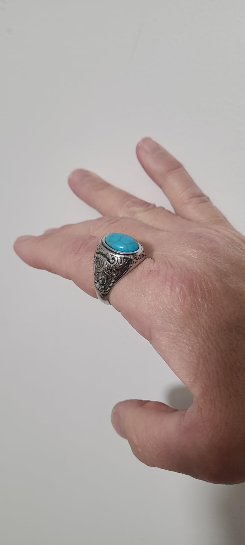 MYNENEY Retro Vintage Stone Rings for Men Turquoise Rings Stainless Steel Signet Biker Band customer photo 1