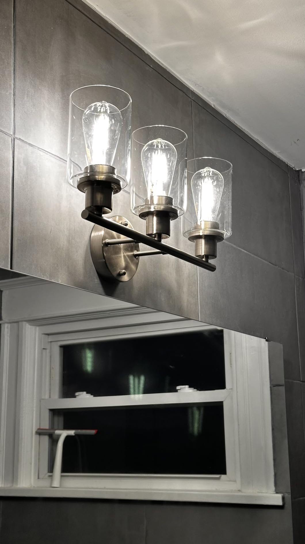 Zarbitta 3-Light Bathroom Light Fixtures, Brushed Nickel Vanity Light, Farmhouse Wall Lights with Clear Glass Shade customer photo 1