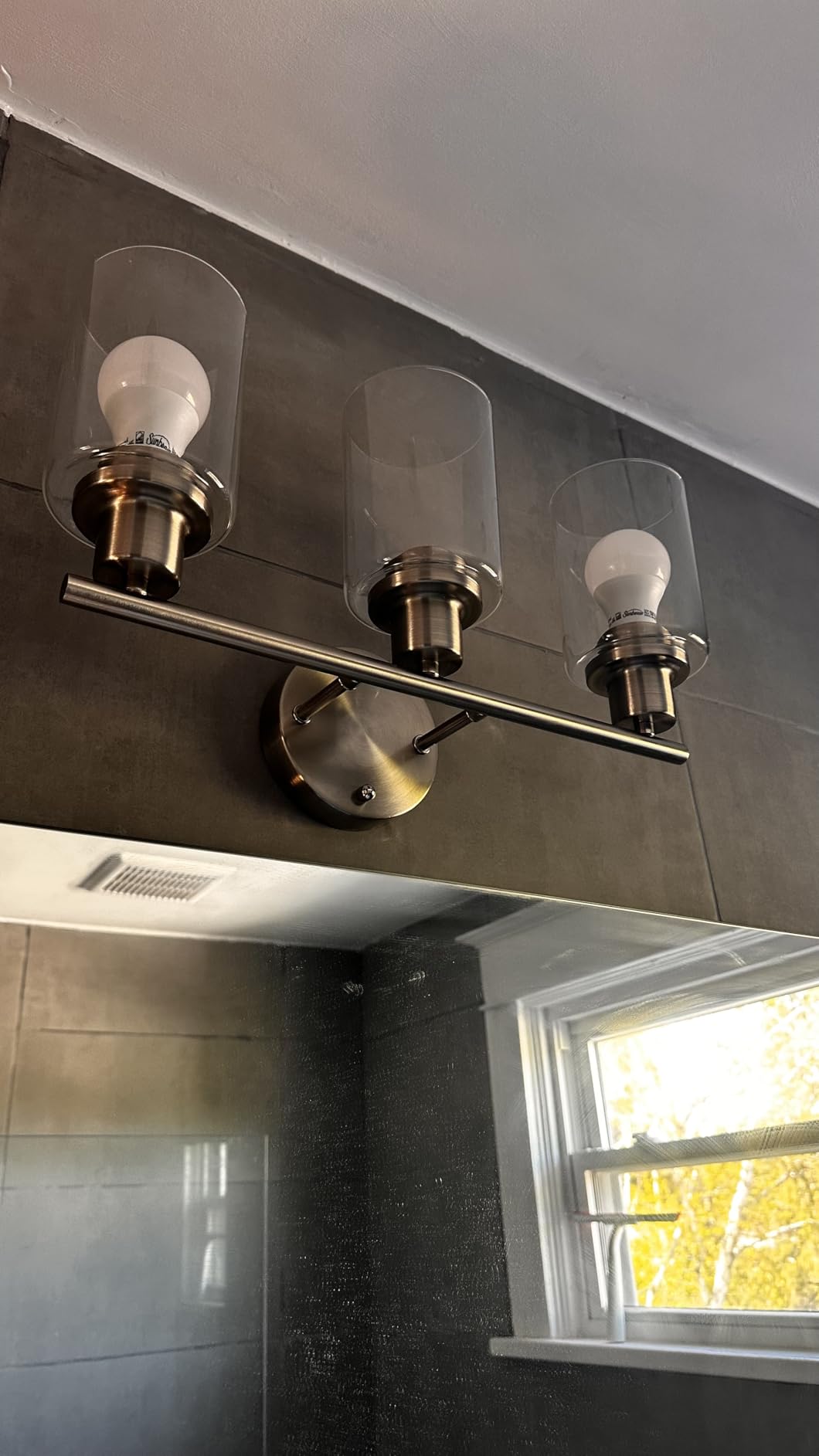Zarbitta 3-Light Bathroom Light Fixtures, Brushed Nickel Vanity Light, Farmhouse Wall Lights with Clear Glass Shade customer photo 2