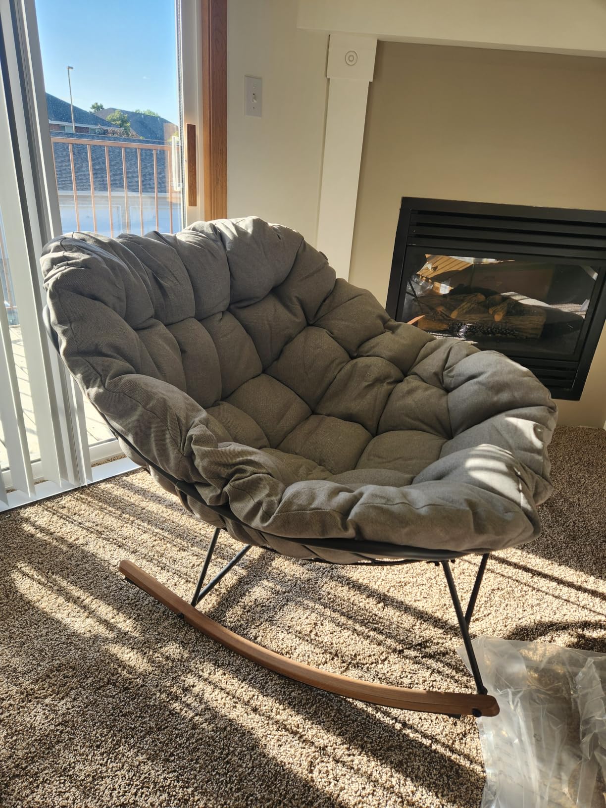 Grand patio Outdoor Rocking Chair, Oversized Papasan Rocking Chair with Thick Cushion, Indoor Outdoor Cozy Rocker for Balcony, Living Room, Patio, Gray customer photo 1