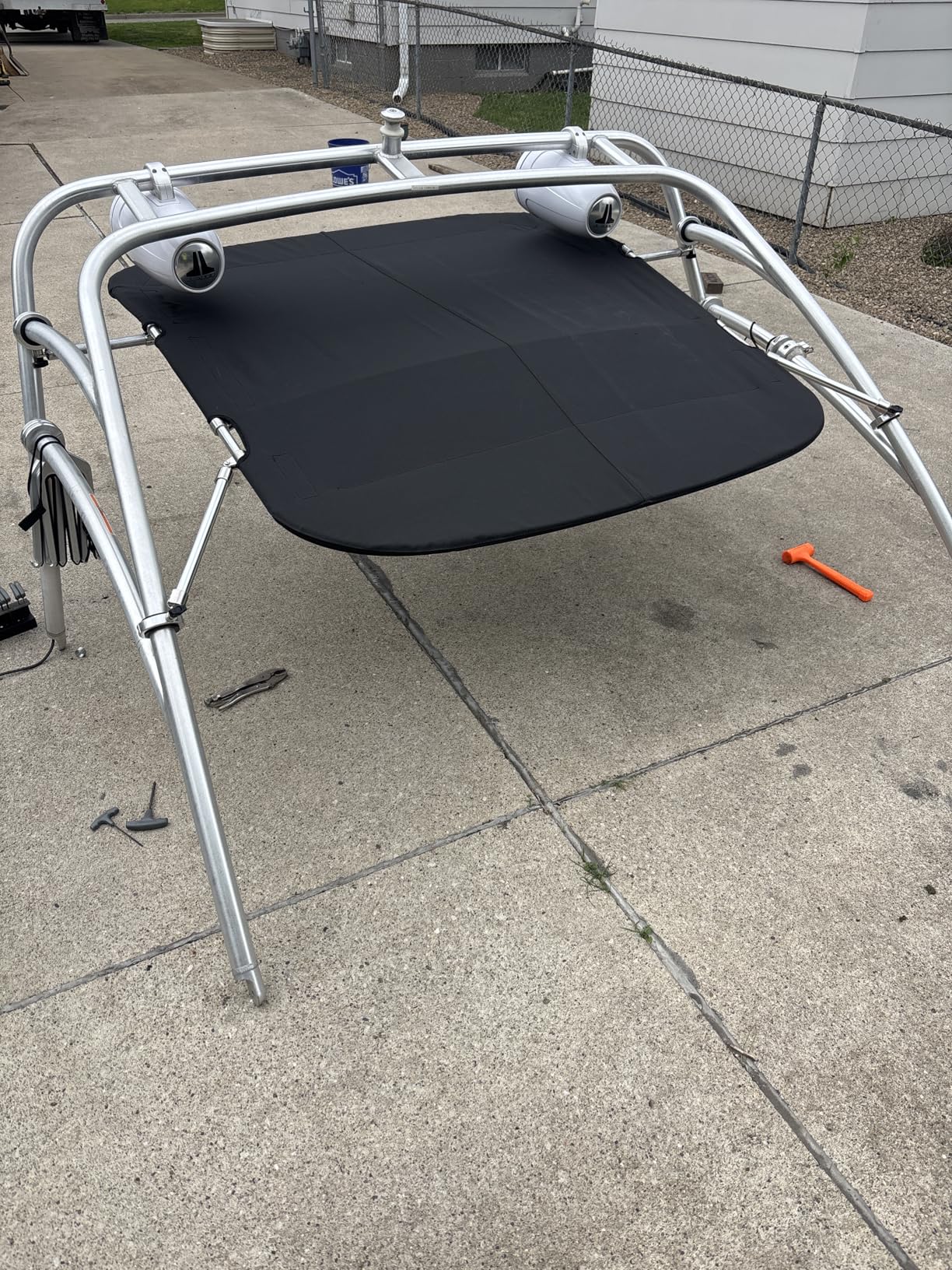 FASWORX Universal Boat Bimini Top Mounts on Wakeboard Tower, 600D Bimini Top Canvas, Frame, & Clamps, Universal Boat Canopy for Most 2-2.5