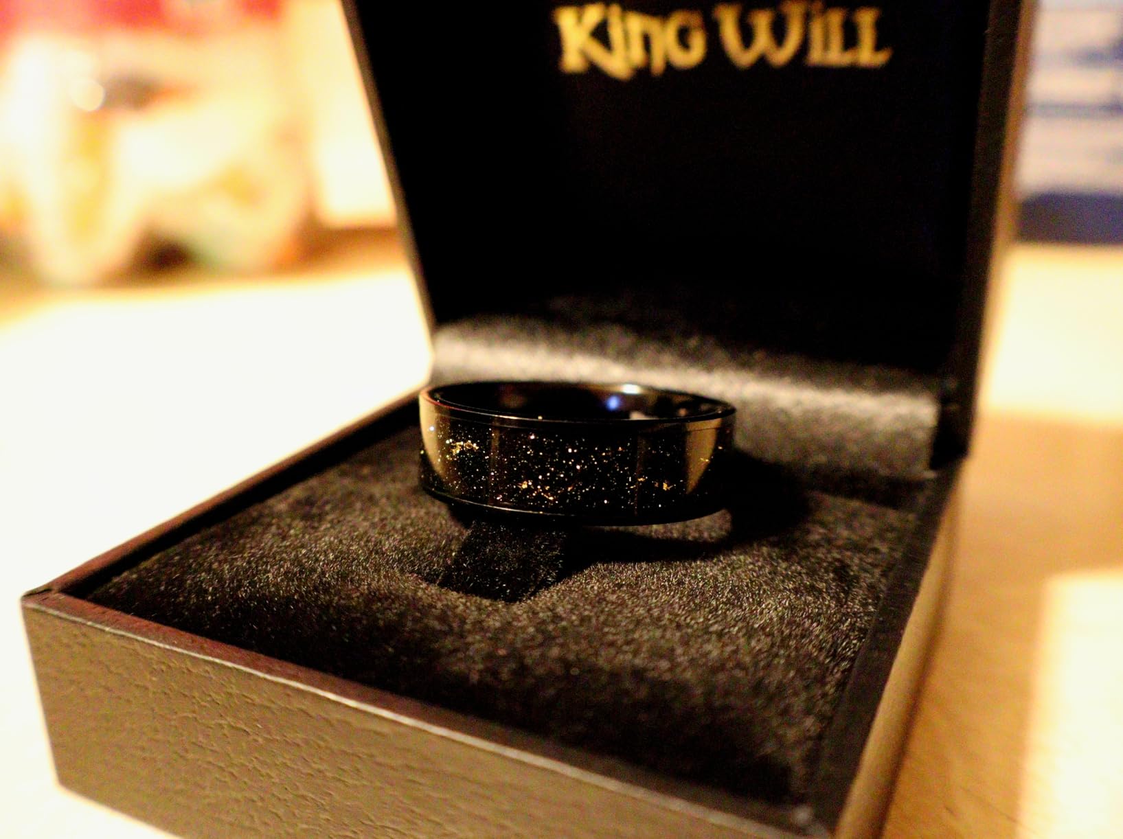 King Will Mens Wedding Band with Foils Inlay, Black/Silver/Gold Beveled Edge Glowstone Ring, 6mm/8mm Tungsten Carbide Rings Comfort Fit customer photo 2