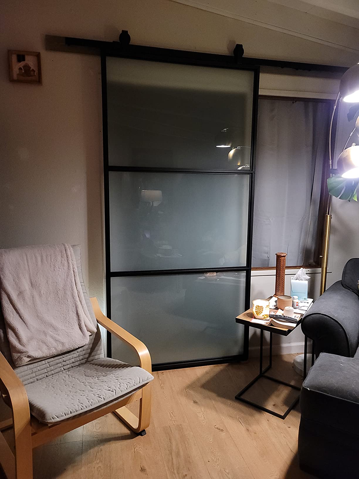 BARNSMITH 36in x 84in Frosted Glass Barn Door with 6FT Top Mounted Hardware Kit Include Soft Close Mechanism Black Carbon Steel Tempered Frosted Glass Sliding Door, Assemble Required Easy Installation customer photo 2