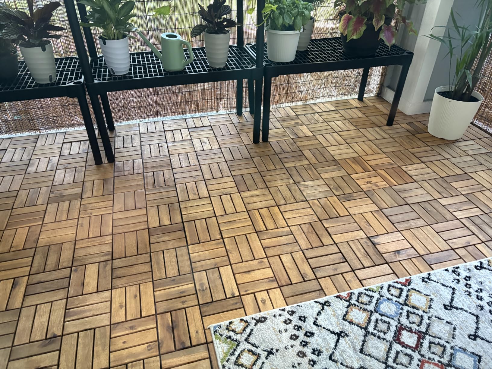 Majestick Goods 24-Pack Slat Acacia Wood Interlocking Deck Tiles | Easy Installation for Patio Flooring & Walkway with Raised Base Drainage, 12 x 12 x 0.9 Inch, 24 Count Covers 24 Sq Ft customer photo 1