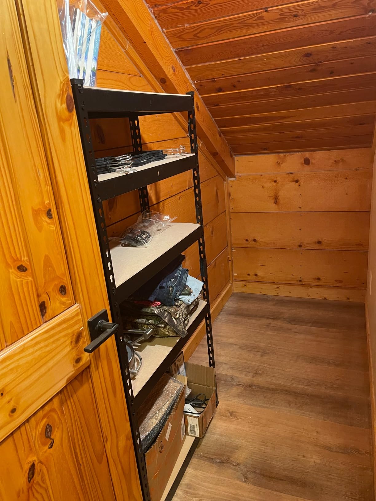 SONGMICS 5-Tier Storage Shelves, Load 2310 lb, Garage Storage, Boltless Assembly, Adjustable Shelving Unit, 11.8 x 29.5 x 59.1 Inches, for Study Shed Basement, Gray and Natural Beige UGLR300G01 customer photo 1