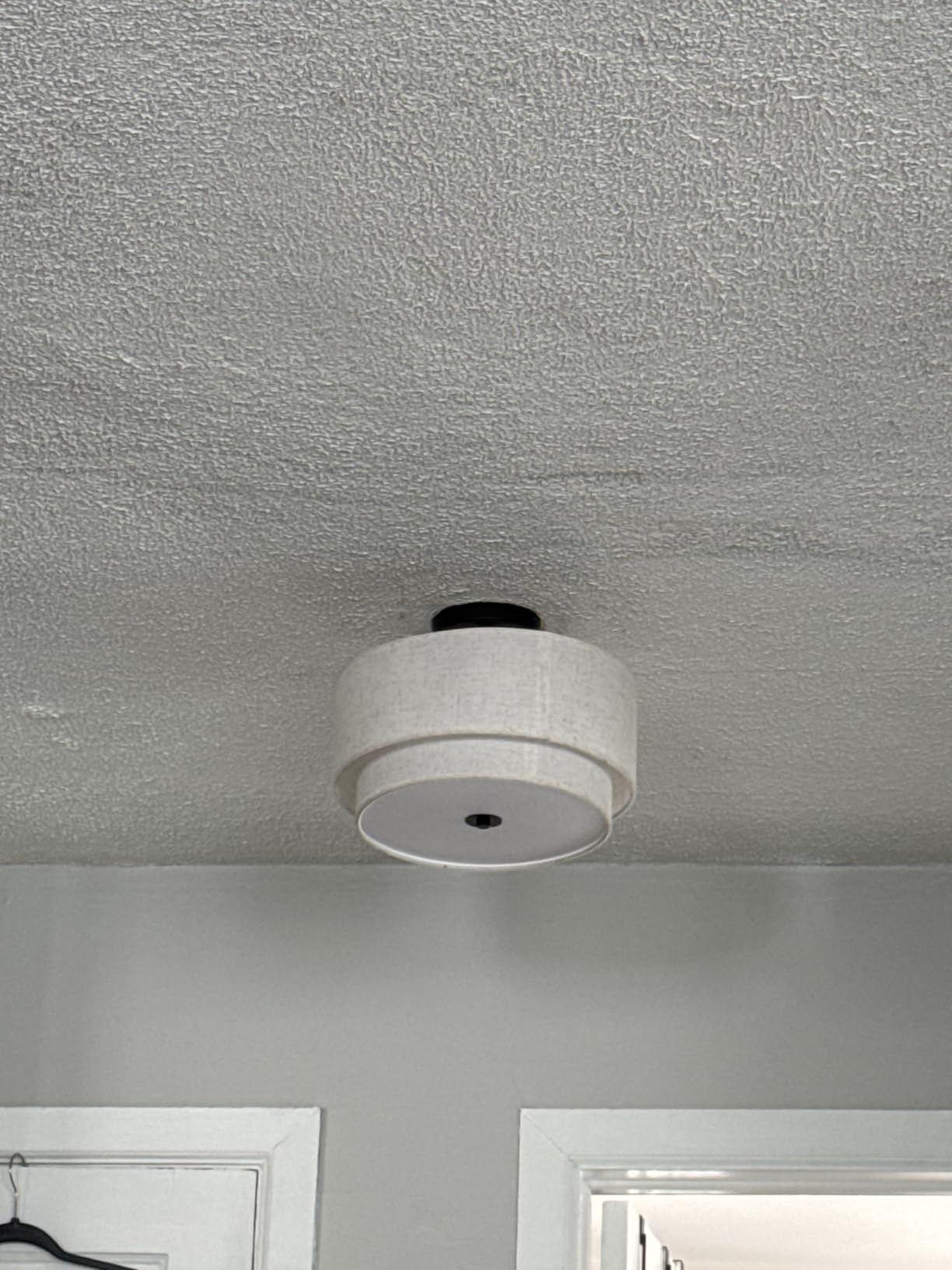 Semi Flush Mount Ceiling Light Fixture - Black Ceiling Light with Double Drum Linen Fabric Shade, Chandelier Ceiling Light for Bedroom Living Room Hallway Entryway (1-White Double Layered-12.6 inch) customer photo 1