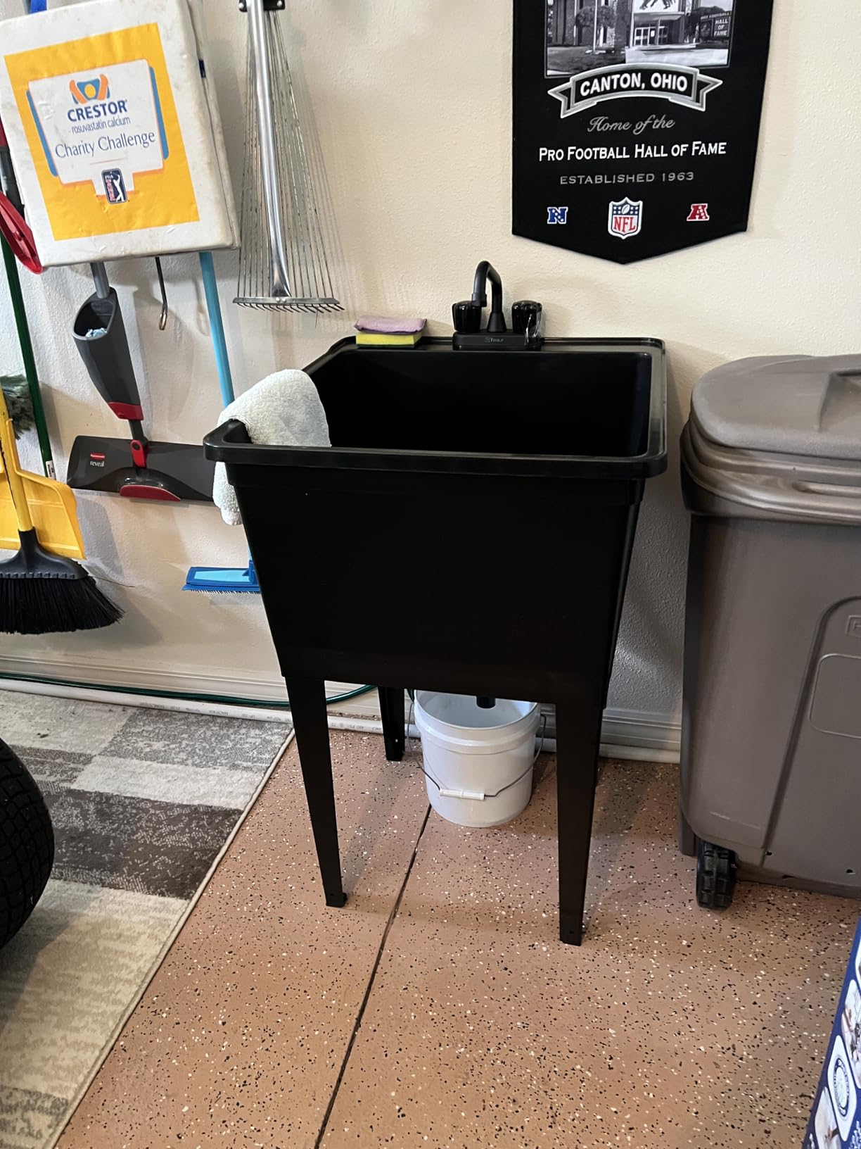 Tehila Basics by JS Jackson Supplies 21-Gallon Grey Freestanding Utility Sink with Black 2-Handle Faucet, Heavy Duty Plastic Laundry Tub with Adjustable Legs customer photo 1
