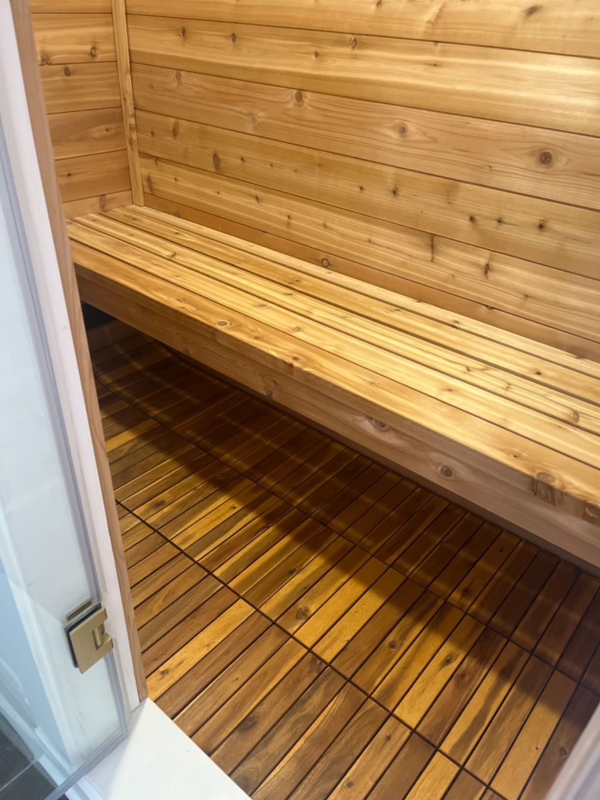 Majestick Goods Interlocking Long Slat Deck Tiles, Acacia Wood Interlocking Deck Tiles - Easy Installation for Patio Flooring & Walkway with Raised Base Drainage, 12 x 12 x 0.9 Inch (24 Count) customer photo 2