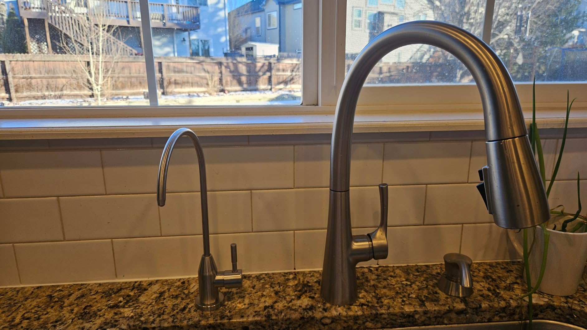 Wall Mount Kitchen Faucet, 8 Inch Center Wall Mount Kitchen Sink Faucet with Pull Down Sprayer Commercial, Brushed Nickel customer photo 2