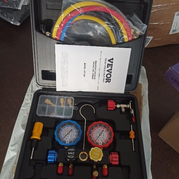 VEVOR 4 Way AC Gauge - AC Manifold Gauge Set for R134A R22 R12 R410A Refrigerant, Freon Gauges with 5ft Hoses, Couplers, Can Tap Works on Car Auto Freon Charging and Evacuation customer photo 1