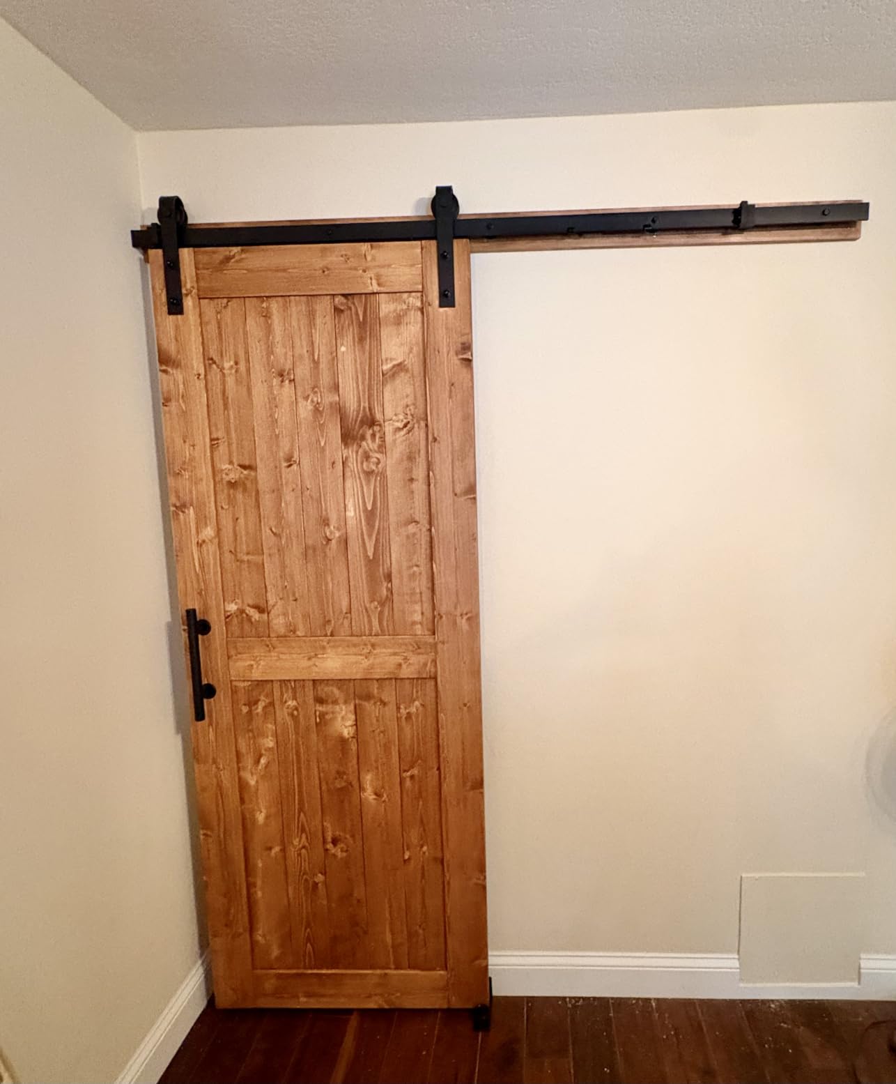 SMARTSTANDARD 36in x 84in Sliding Barn Door with 6.6ft Barn Door Hardware Kit Included, Unfinished Solid Spruce Wood Door, Assembly Required, DIY, Stainable, Natural customer photo 1