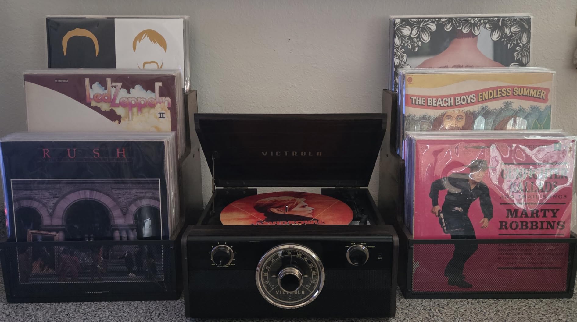 Yuzehuaza Vinyl Record Storage, Stepped 3 Tier LP Vinyl Record Crate, Vinyl Record Album Holder, Holds up to 60 Records, Desktop Metal & Wooden Record Box Case Crate customer photo 2
