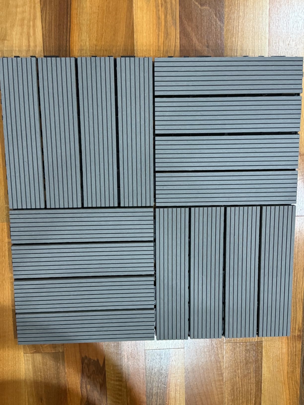 IDZO Wood Plastic Composite Deck Tiles Set of 10, Sustainable FSC Composite Decking Resist Rust, Water, Weather, Easy to DIY & Maintain, Ideal for Patios, Balconies, Rooftops, Decks - Grey customer photo 2