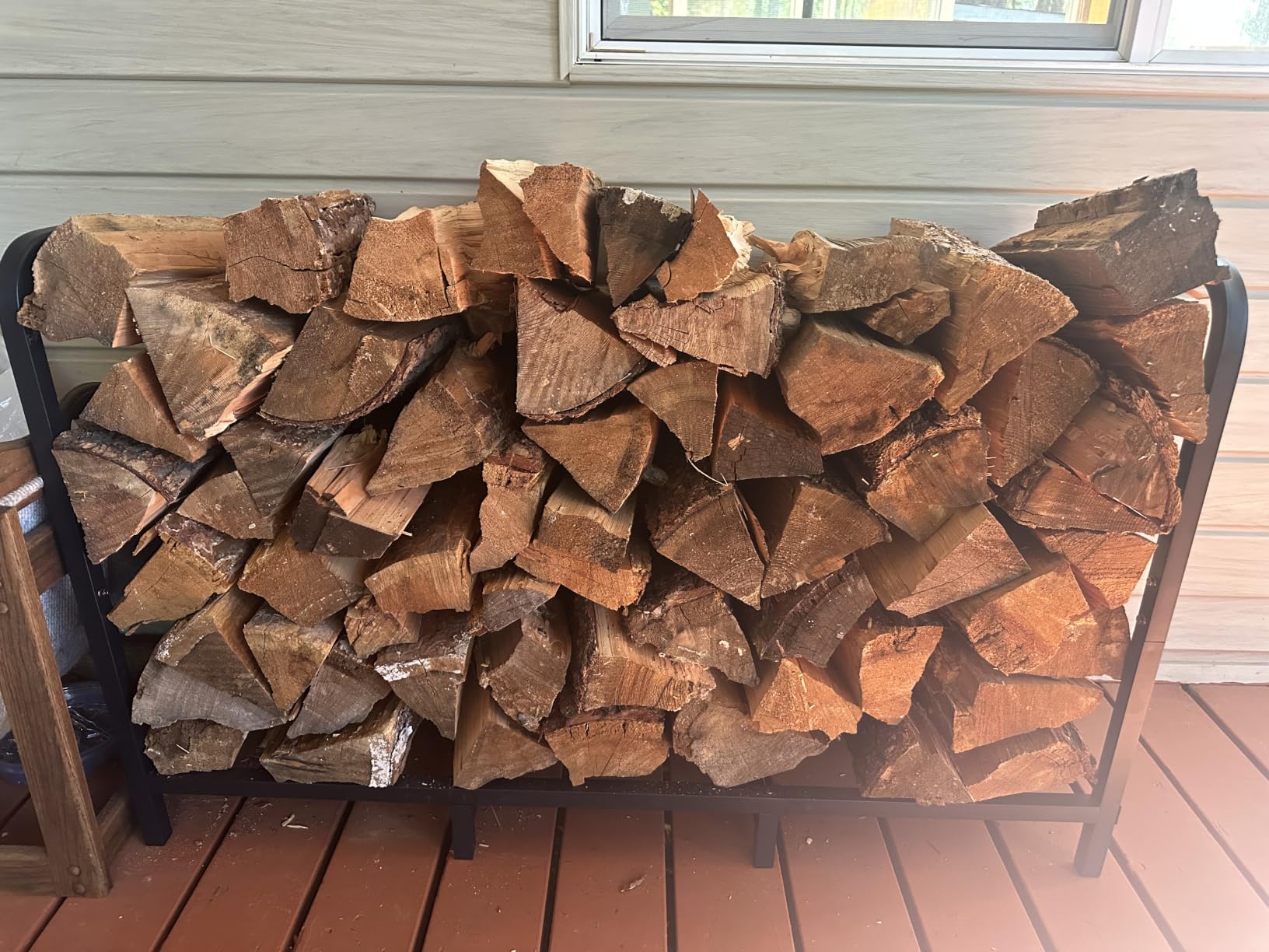 8ft Firewood Rack Holder, Adjustable Heavy Duty Fire Log Stacker Stand for Fireplace, Outdoor Indoor Metal Wood Pile Storage Organizer, Patio Logs Stand tool, Black customer photo 1