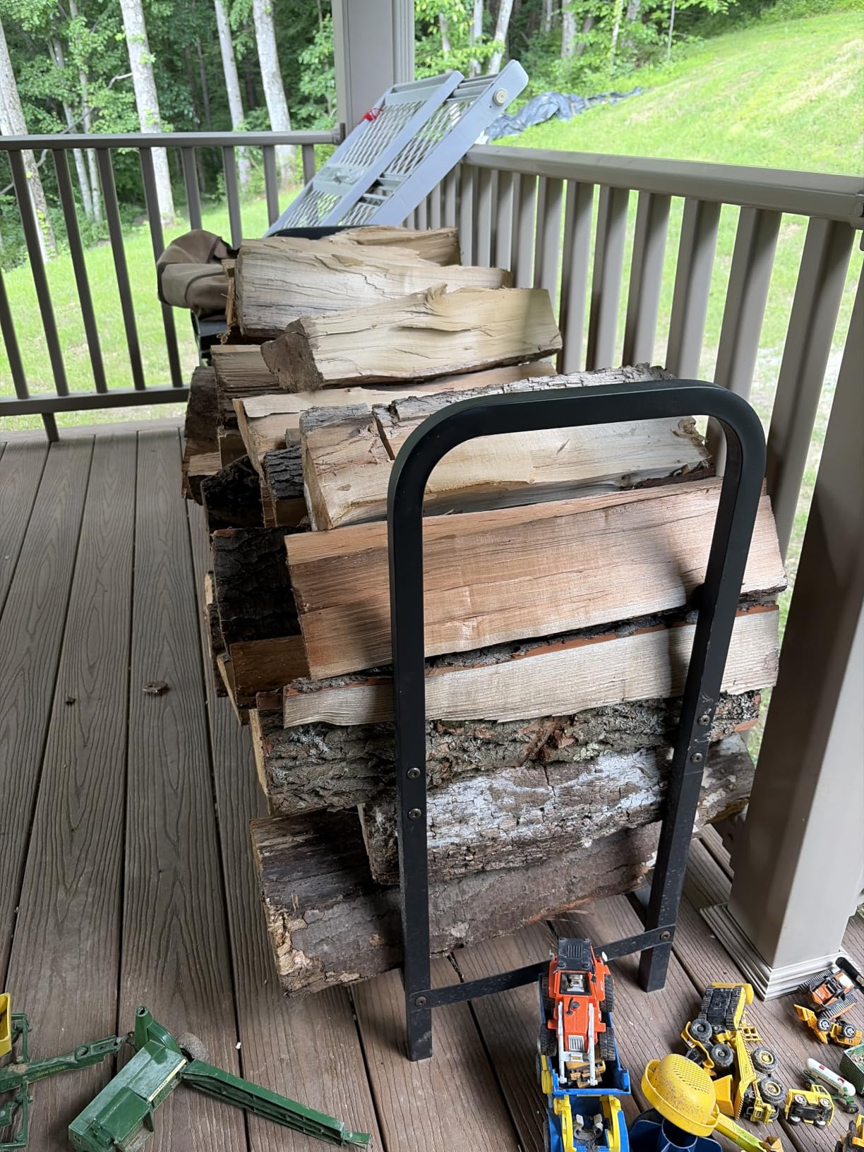 8ft Firewood Rack Holder, Adjustable Heavy Duty Fire Log Stacker Stand for Fireplace, Outdoor Indoor Metal Wood Pile Storage Organizer, Patio Logs Stand tool, Black customer photo 2