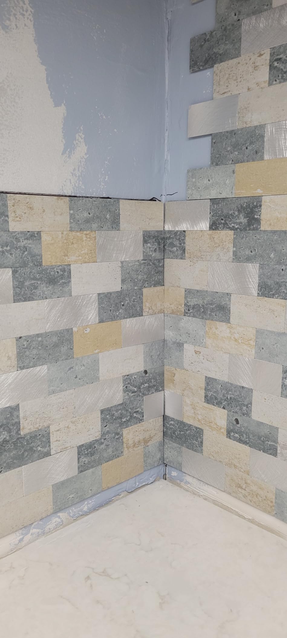 Peel and Stick Brick Backsplash for Kitchen,Back Splash for Bathrooms Walls Tiles Waterproof(10sheets,Blue Gray) customer photo 1