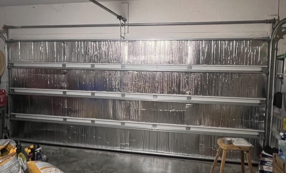 16P Garage Door Insulation Kit Panels 6MM 16x8FT for Double Garage Door, Pre-Cut Bubble Reflective Aluminum Foil Sheet 120 Tape, DIY Install Temperature Control Block Summer Heat & Winter Cold(24x48) customer photo 1