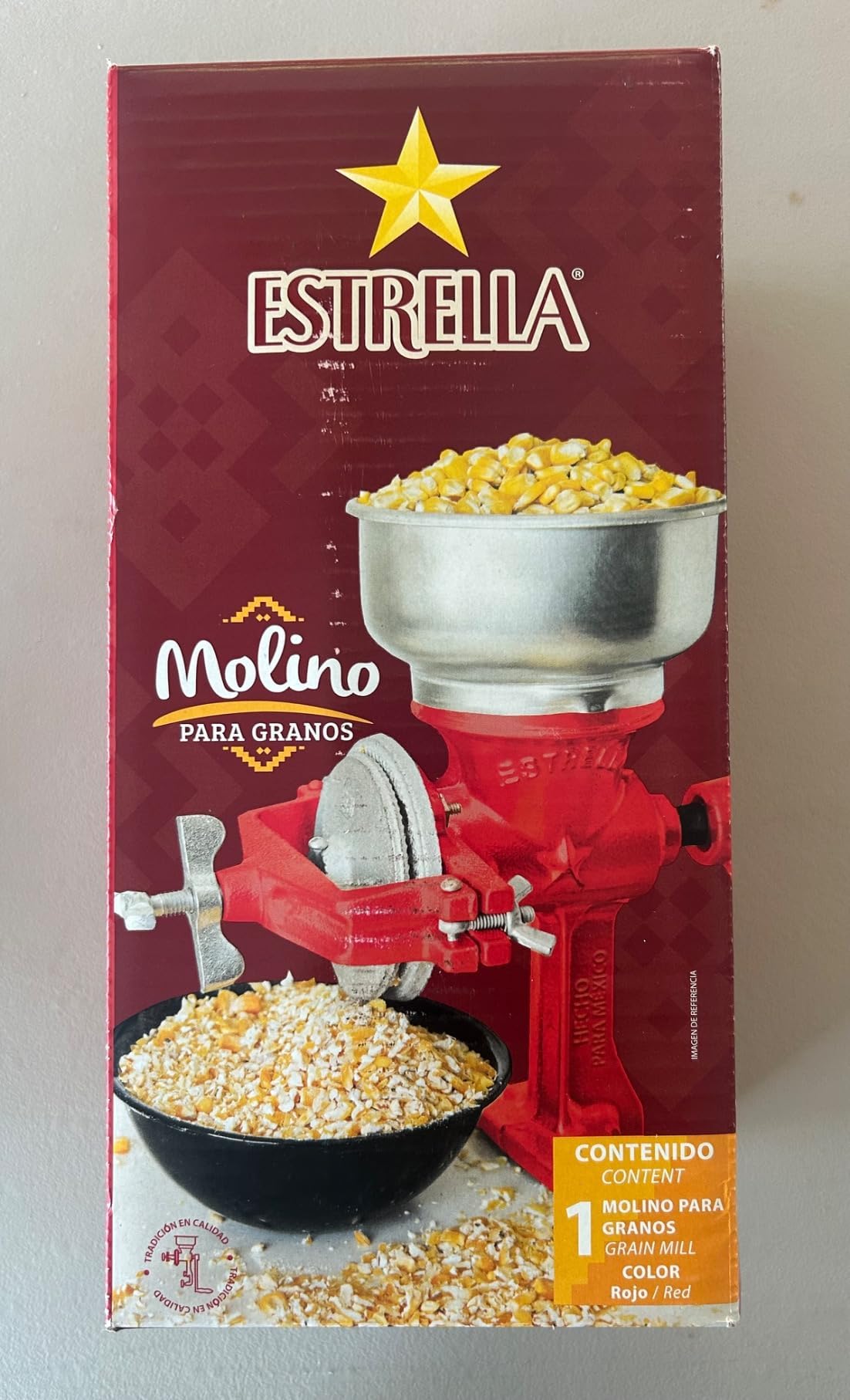 Estrella Cast Iron Manual Corn Grinder, Hand Grain Mill, Molino de Maiz Manual, Red Molino for Corn, Nixtamal, Masa, Coffee & Spices customer photo 1