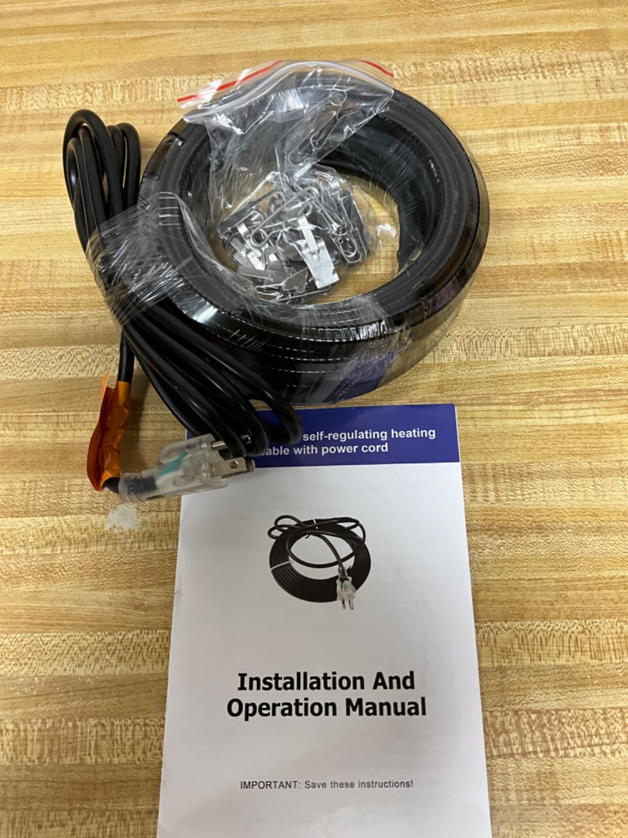 50FT Roof Snow De-Icing Kit, 8 Watts/ft Heat Tape for Roof and Gutters w/ 20 Clips, Self-Regulating Heat Cable with LED Plug, Roof Heat Tape for Ice Dam & Pipe Freeze Prevention, 120V customer photo 1