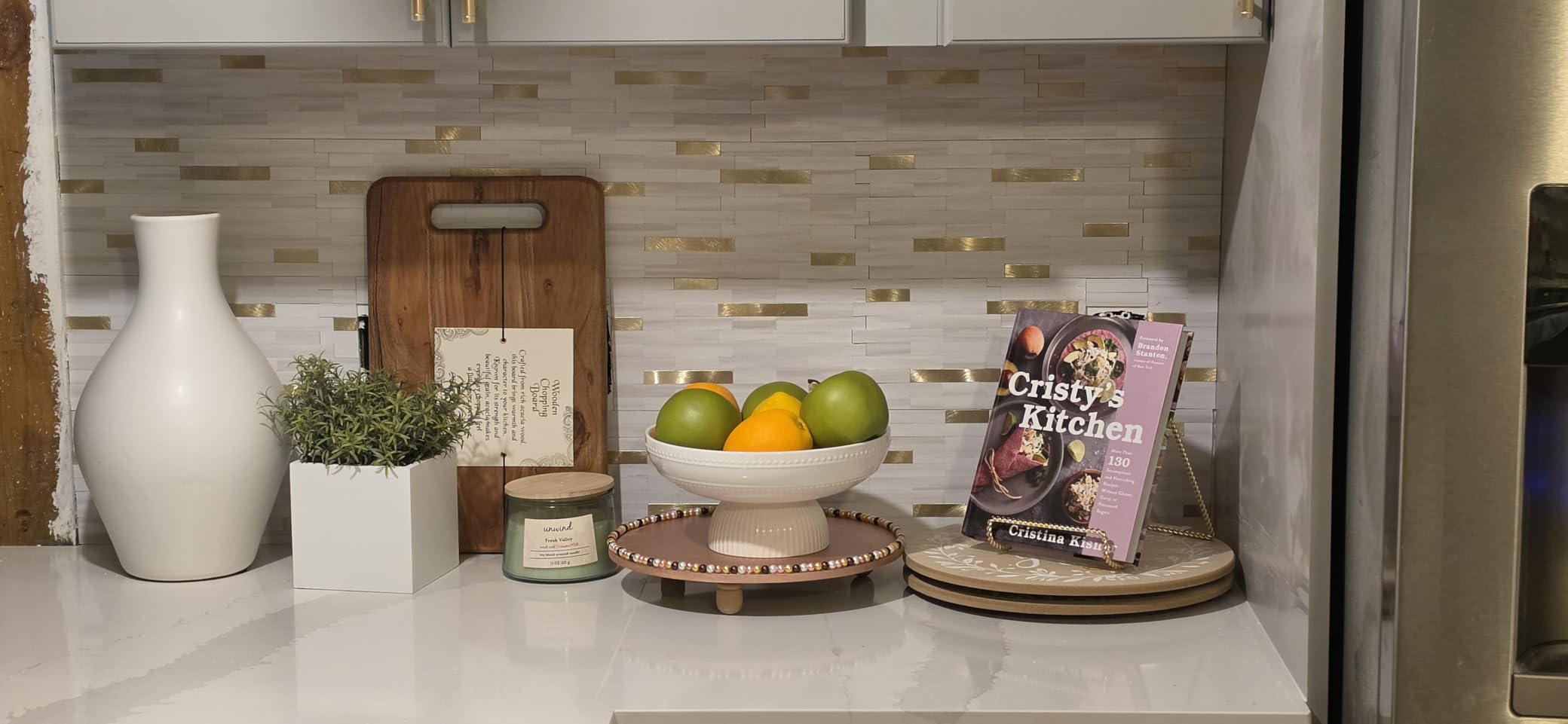 StyloVue 20 Sheets Peel and Stick Backsplash for Kitchen, White Marble with Metal Silver Look Stick on Tile customer photo 1