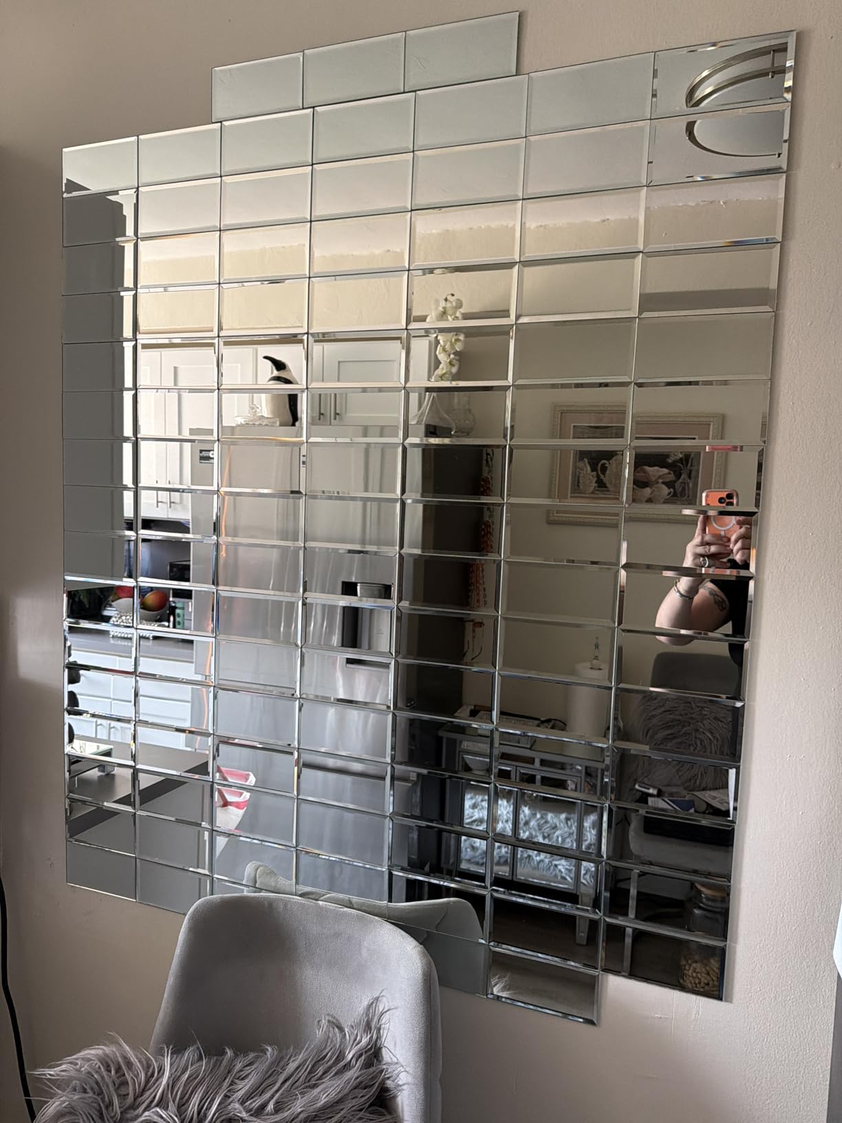 40-Pack Greek Silver Beveled Mirror Glass Tiles - 3x6 Real Mirror Subway Tile - Upgraded Industrial Self-Adhesive Backing for Kitchen Backsplash, Accent Wall & Home Decor (Approx. 5 Sq.Ft) customer photo 1