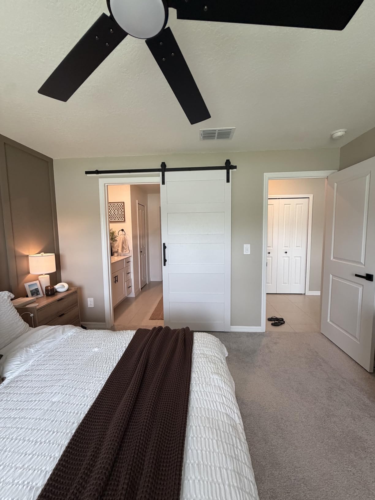 34in x 84in Sliding Barn Door 5 Panel with Water-Proof PVC Surface | Solid Barn Door Slab with 6ft Barn Door Hardware Kit & Handle, Pre-Drilled Holes Easy Assembly, White customer photo 1