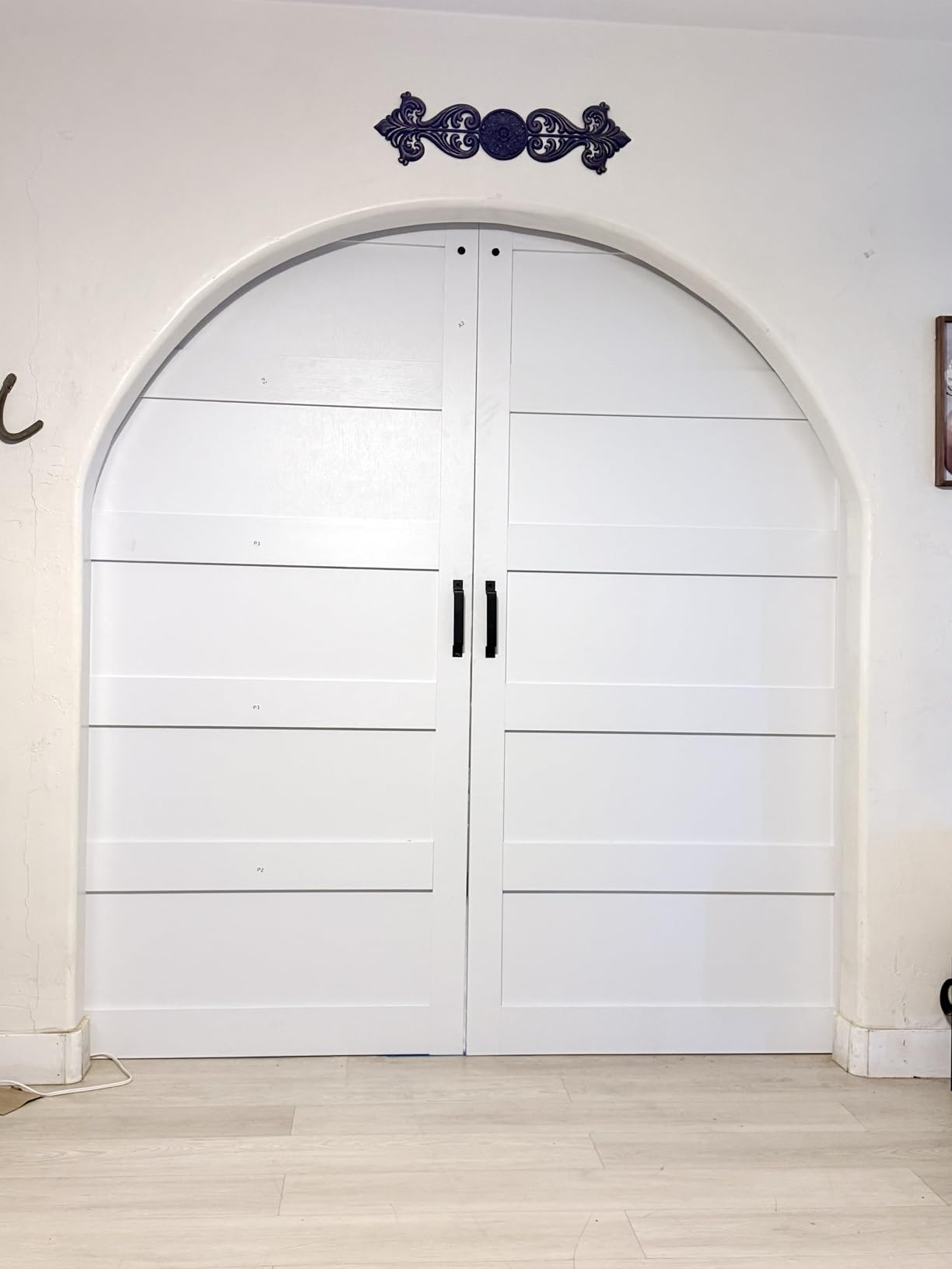 34in x 84in Sliding Barn Door 5 Panel with Water-Proof PVC Surface | Solid Barn Door Slab with 6ft Barn Door Hardware Kit & Handle, Pre-Drilled Holes Easy Assembly, White customer photo 2