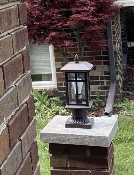 Brilvibera 2 Pack Outdoor Post Light Electric, Black Pole Lantern | Post Lighting Fixture with Pier Mount Base, Exterior Lamp Post Lantern with Glass for Garden Yard Patio Path customer photo 1