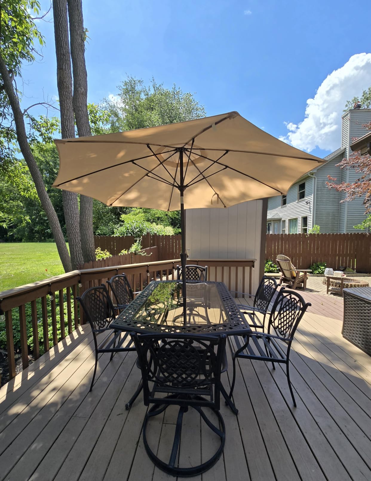 PatioKingdom 9FT Patio Outdoor Umbrella - UPF 50+ Sun Shade with Wind Vent, Push-Button Tilt & Smooth Crank Lift, Rust-Resistant Fiberglass Frame (Beige) customer photo 1