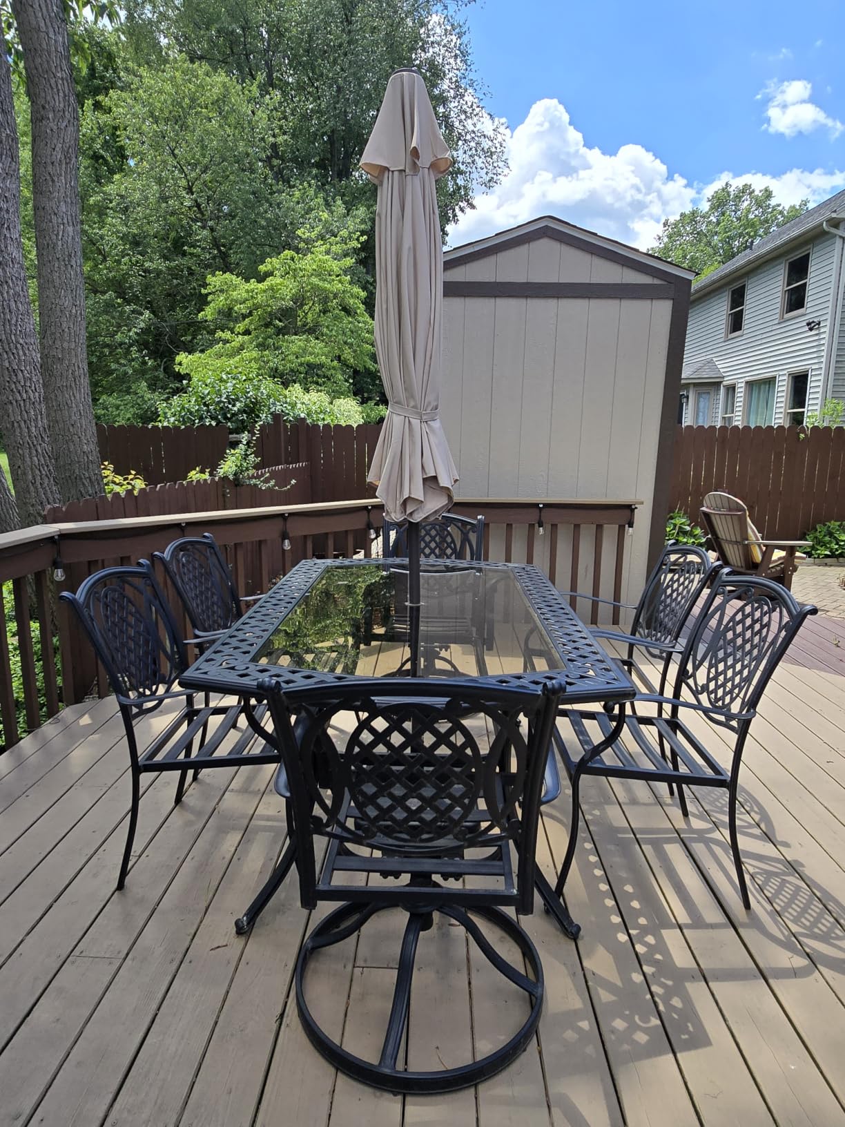 PatioKingdom 9FT Patio Outdoor Umbrella - UPF 50+ Sun Shade with Wind Vent, Push-Button Tilt & Smooth Crank Lift, Rust-Resistant Fiberglass Frame (Beige) customer photo 2