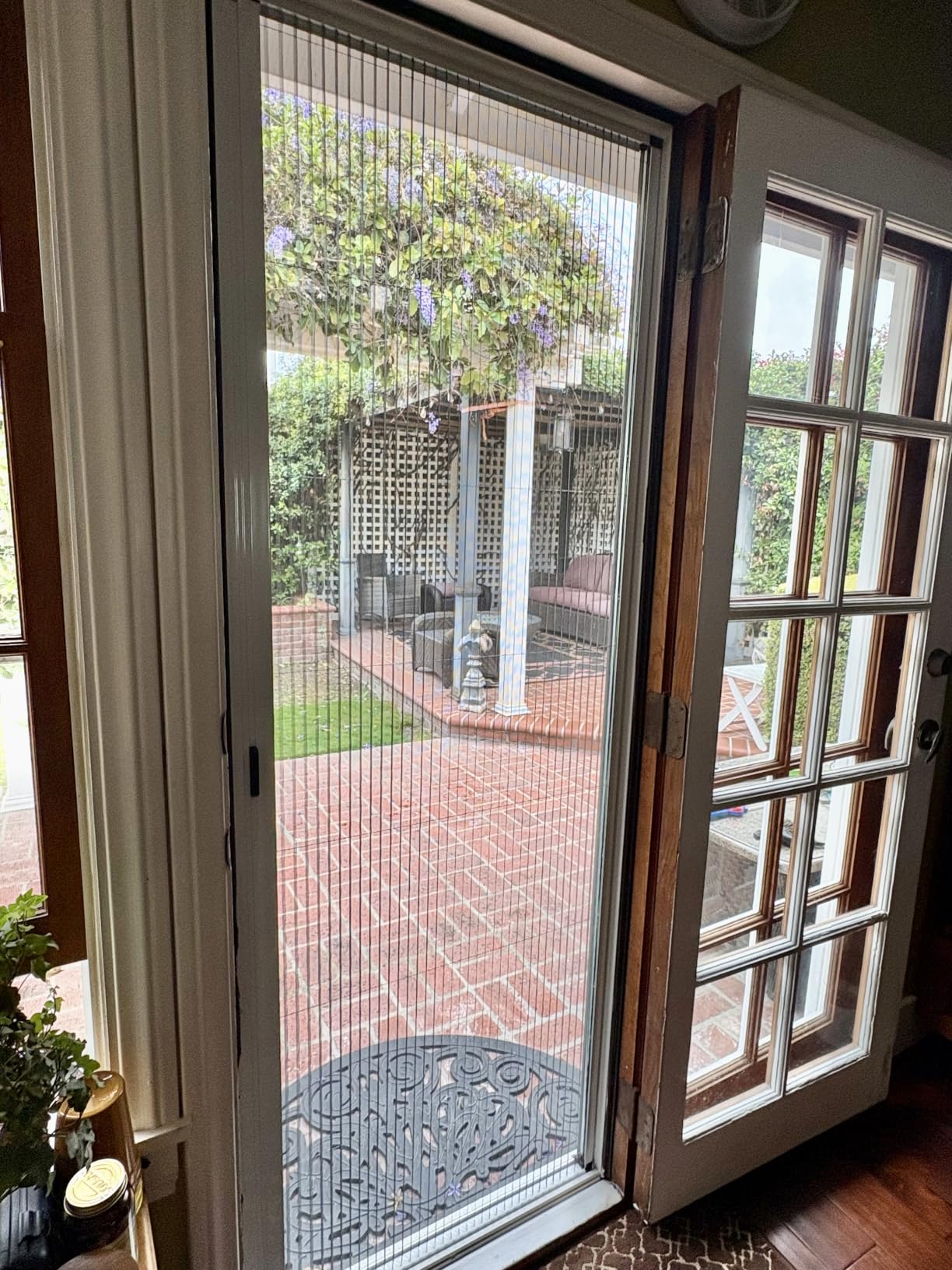 MaKefeile Retractable Screen Doors, No-Drilling Folding Sliding Screen Door with Aluminum Frame for Patio Front Door Bedroom Kitchen, Rollup Screen for Single/Double Door, Customize Size, Black customer photo 2