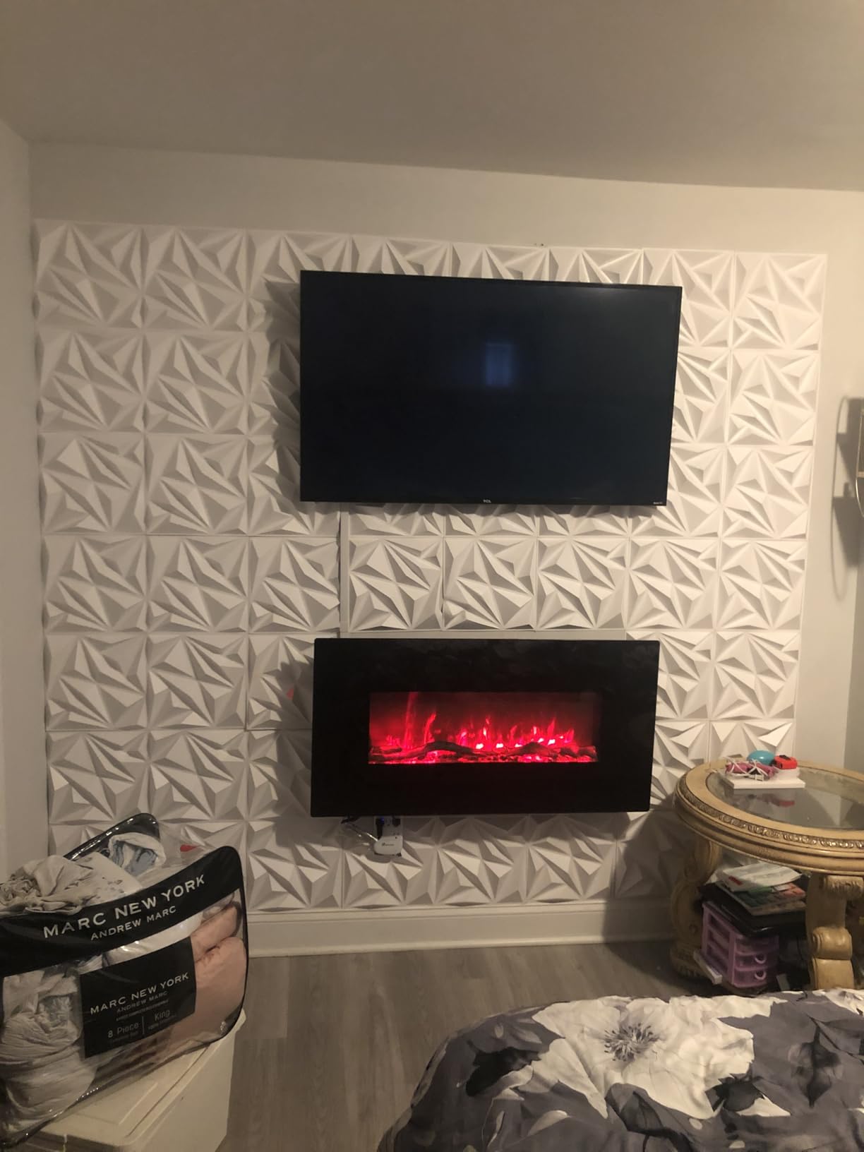 STICKGOO 33 Pack 3D Wall Panels for Interior Wall Decor, 12''x12'' Diamond Textured Panels, White Accent Wall Covering Panels for Living Room, Gaming Room, TV Background customer photo 2