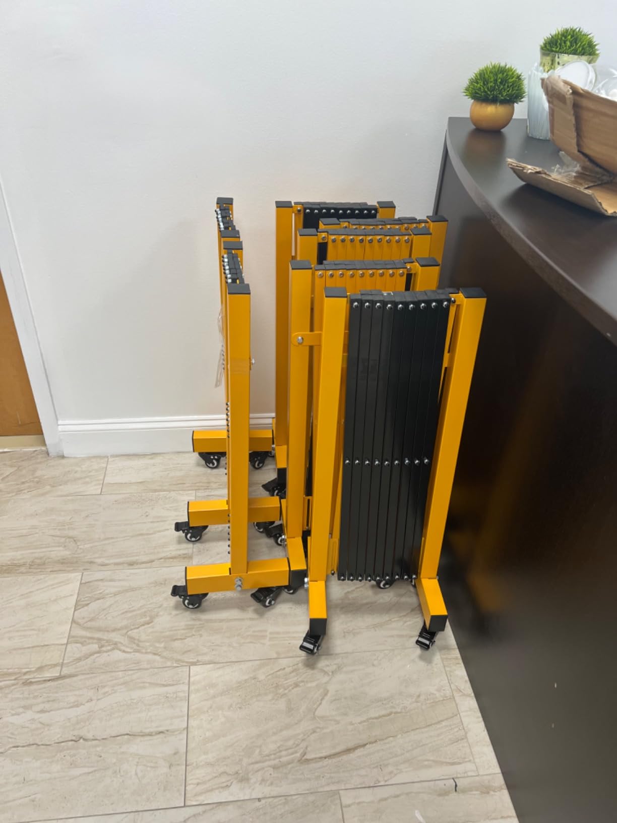 16FT Industrial Expandable Barricade Folding Security Gate with Wheels, Retractable Driveway Gate with Aluminum Fence and 270 Degrees Direction Adjustment customer photo 1