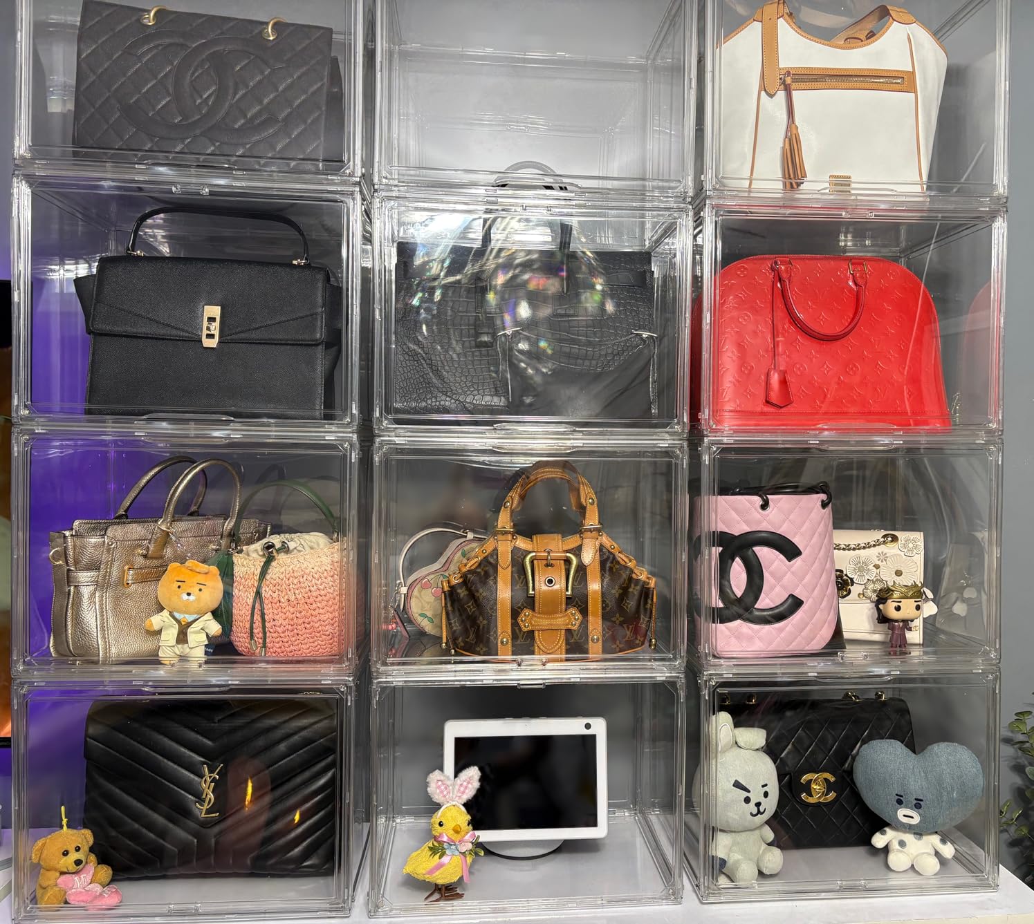 GUDEMAY Large Clear Stackable Acrylic Storage Bins with Door, Dustproof Figure Collectibles Display Case, Football & Motorcycle Helmet Showcase, Basketball, Sports Memorabilia Organizer (XL, Count, 3) customer photo 1